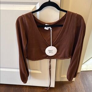 Princess Polly Brown Tie Front Crop Blouse